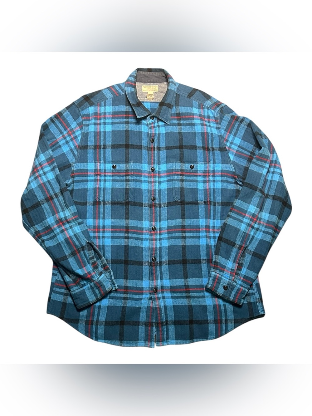 Wallace & Barnes Shirt Mens XL Blue Plaid Flannel Heavyweight